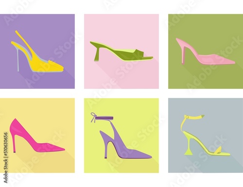 Women's shoes with heels. A set of color illustrations of shoes.