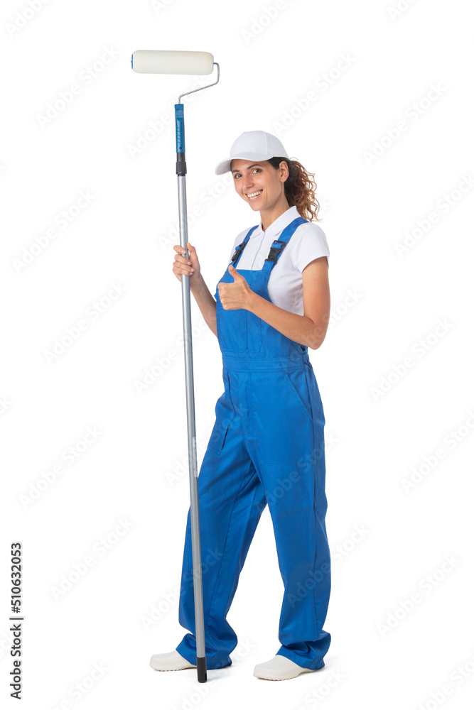 Female house painter with paint roller Female house painter with paint roller