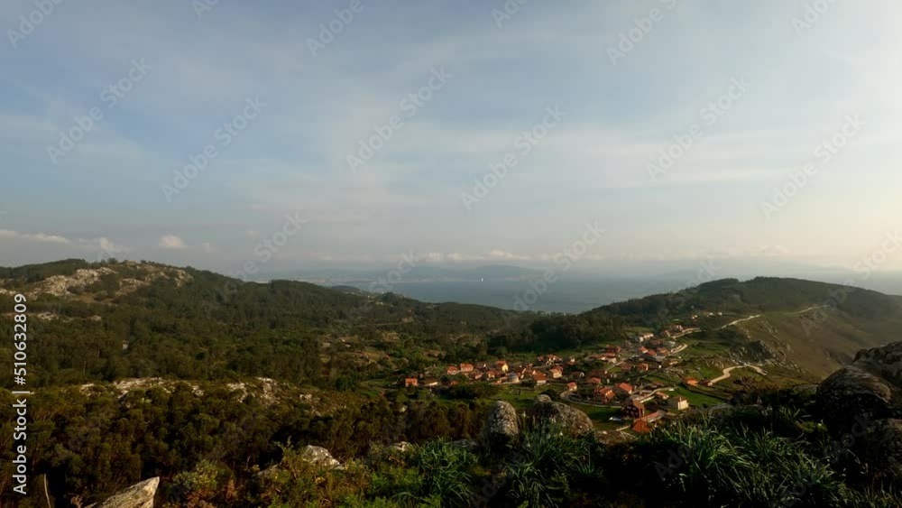 View from Mount Facho in Cabo de Home, Vigo city in background, Spain. Gimbal View from Mount Facho in Cabo de Home, Vigo city in background, Spain. Gimbal