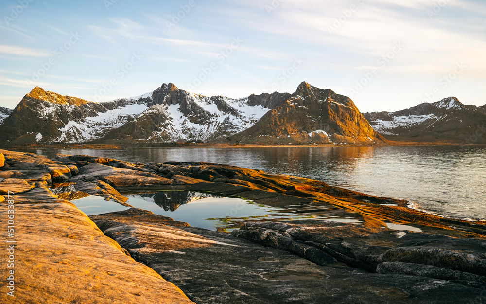 Devil's Teeth mountains, Tungeneset during sunset or sunrise. Senja, Norway