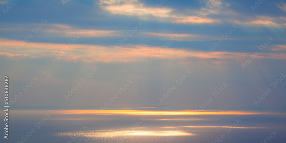 Aerial view of sun rays through the clouds at the beach - Alanya