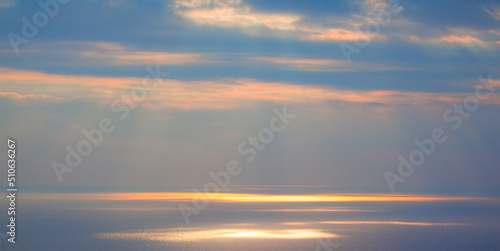 Aerial view of sun rays through the clouds at the beach - Alanya