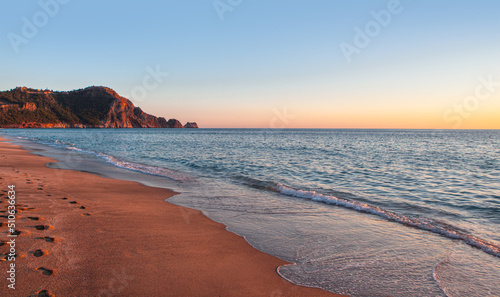 Fototapeta Naklejka Na Ścianę i Meble -  Cleopatra sand beach among rocks - Alanya, Turkey      
