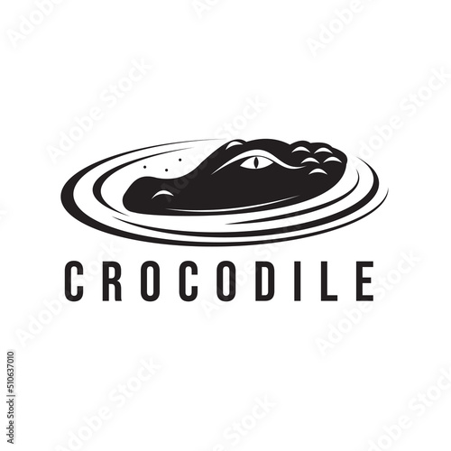 Crocodile logo illustration design stalking prey in calm water, template, vector symbol
