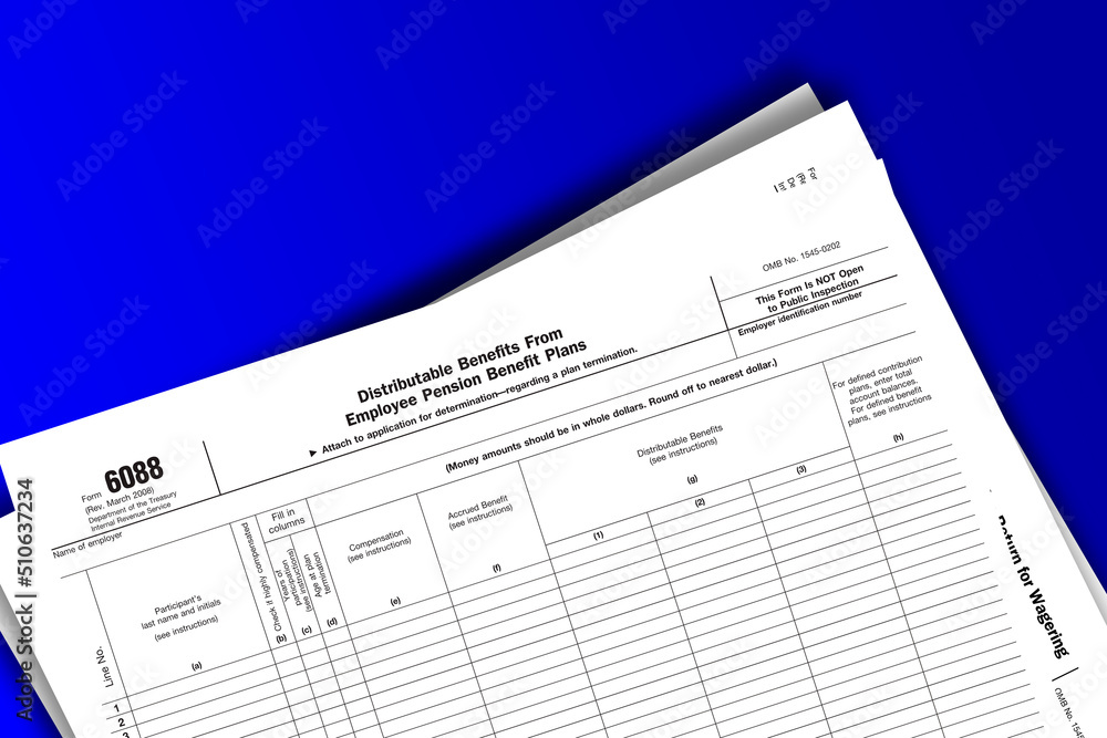 Form 6088 documentation published IRS USA 07.17.2012. American tax document on colored Form 6088 documentation published IRS USA 07.17.2012. American tax document on colored