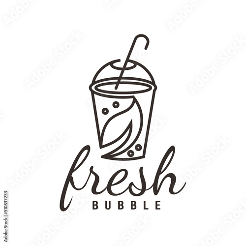 Fresh Milk Bubble Tea Logo illustration design Healthy Drink Pearl Stylized line icon