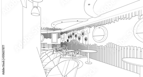 modern cafe interior concept 3d illustration
