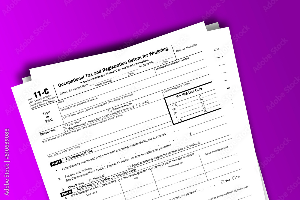 Form 11-C documentation published IRS USA 12.21.2017. American tax document on colored Form 11-C documentation published IRS USA 12.21.2017. American tax document on colored