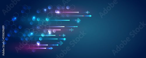Hi-tech vector illustration with various technology elements. Abstract global sci fi concept. Digital internet communication on blue background. Wide Cyber security internet and networking concept.