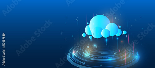 Web hosting vector banner. Cloud technology, media server. Futuristic Hosting server. Abstract datacenter or blockchain background.