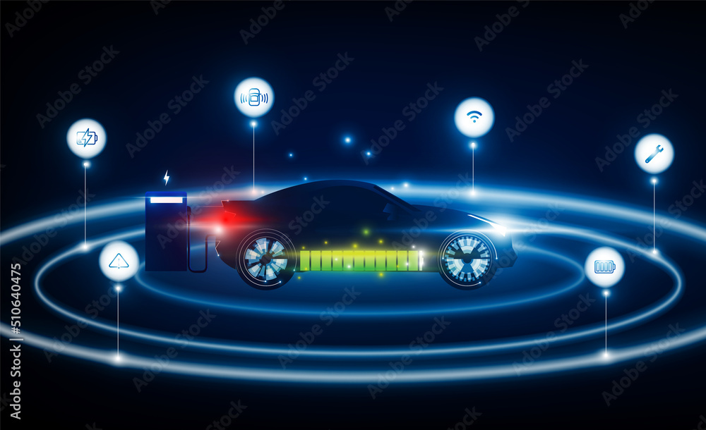 Abstract Electric car charging at charge station Light out technology high speed Hitech communication concept innovation background,  vector design