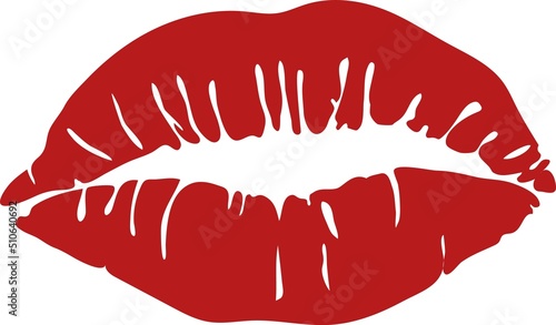 Female lip print, air kiss, red lipstick, sexy symbol.