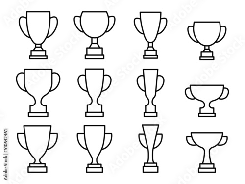 Award cup line set. Winning cups outline collection. Victory linear symbols. Vector illustration isolated on white.