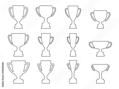 Award cup line set. Winning cups outline collection. Victory linear symbols. Vector illustration isolated on white.