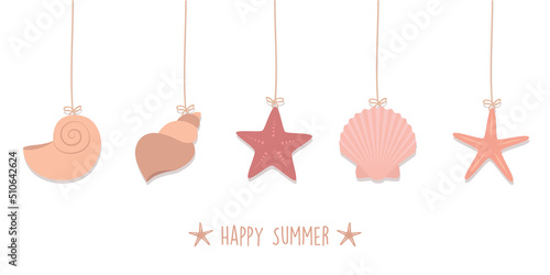 happy summer holiday banner set of hanging sea shell