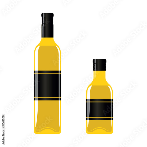 big and small glass bottle oil isolated on white