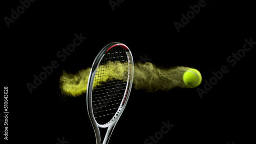 Fotografie, Obraz Freeze motion of tennis racket hitting the ball