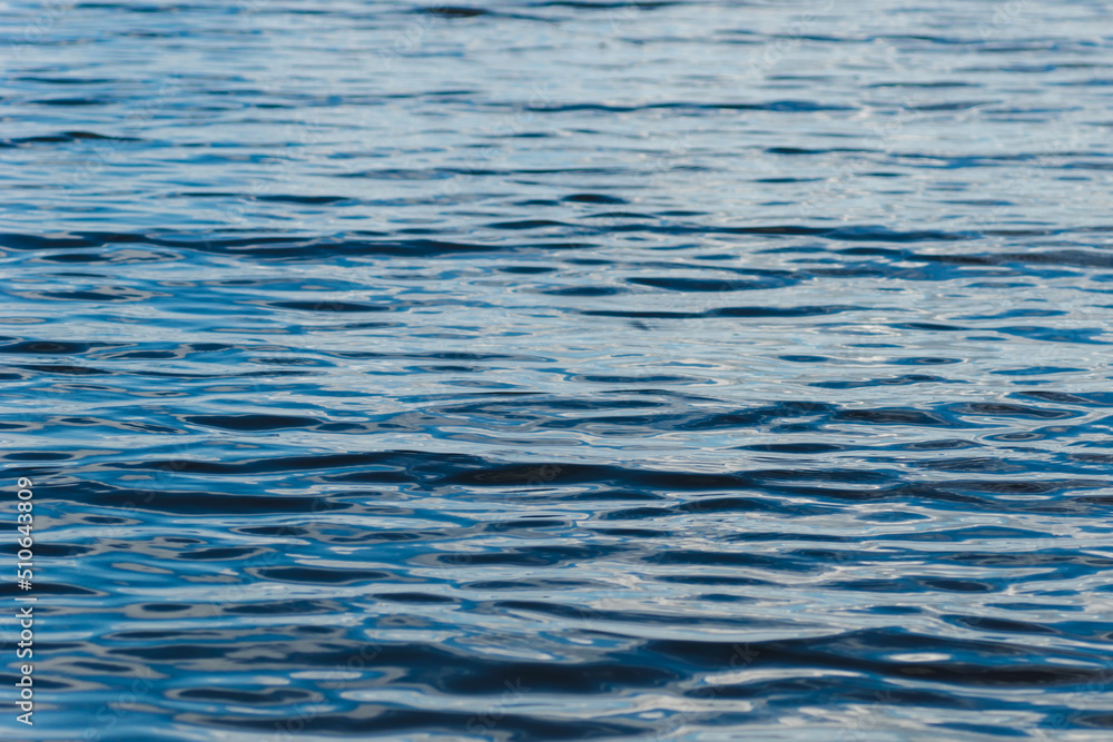 Naklejka premium Summer blue wave abstract or natural rippled water texture background. Intense dark blue river, lake or sea water texture