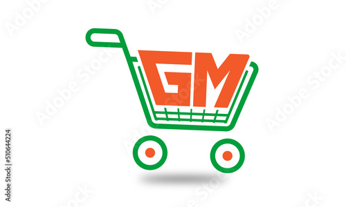GM three letter ecommerce Trolley shopping cart shopify store ebay unique initial online shopping logo design vector template