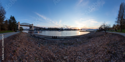 Panoramic View of Sunset Beach on the West Coast of Pacific Ocean. Modern City Park. Downtown Vancouver  British Columbia  Canada.