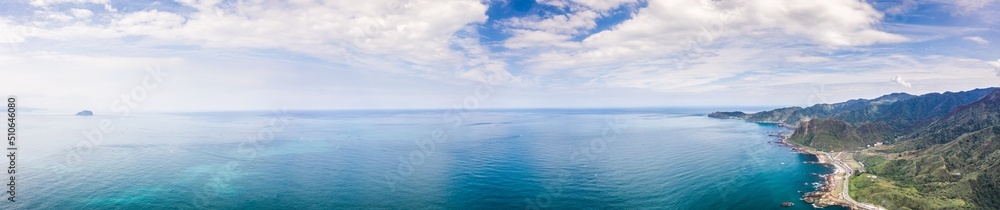 Obraz premium 13-Layer Remains (Remains of Copper Refinery) Aerial View in Yinyang Sea of Shuinandong, Ruifang District, New Taipei, Taiwan.