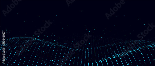 Abstract vector technology wave of particles. Big data visualization. Background with motion dots and lines. Artificial intelligence.