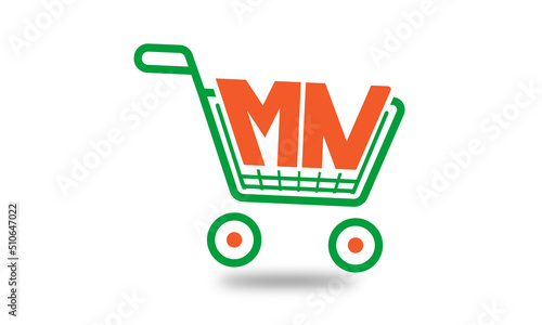 MN three letter ecommerce abstract shop trolley shopify store ebay unique digital modern alphabet fonts marketing, financial, typography technology creative font advisor invest logo design
