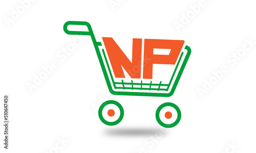 NP three letter ecommerce abstract shop trolley shopify store ebay unique digital modern alphabet fonts marketing, financial, typography technology creative font advisor invest logo design