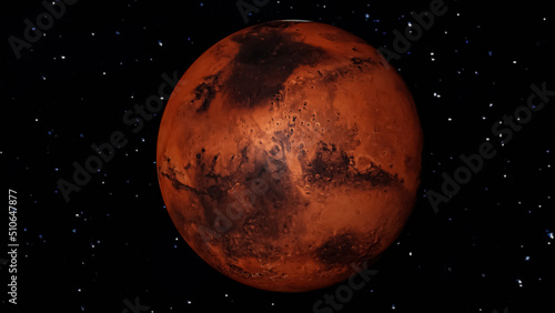 view of planet mars in space. the planet mars in 3d with stars in the background