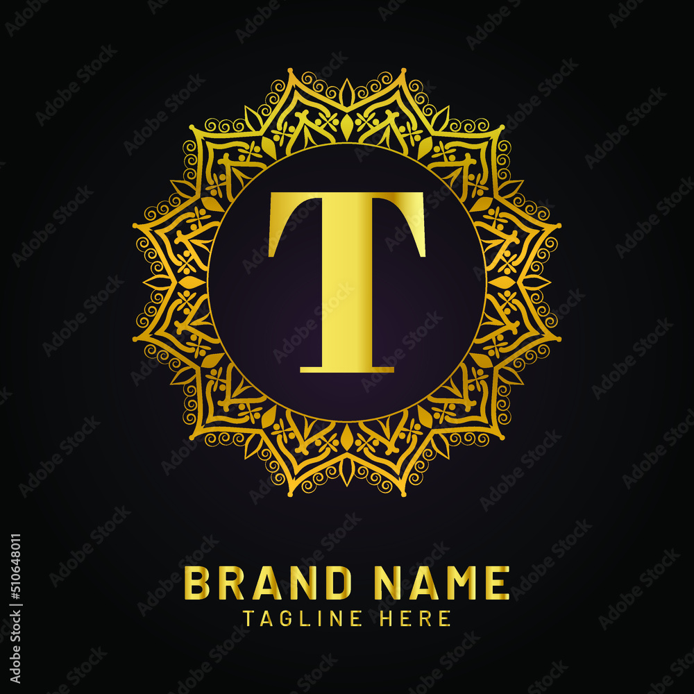 luxury letter t logo with golden color