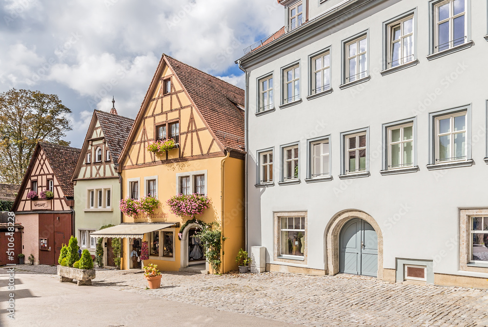 Rothenburg ob der Tauber, Germany. Facades of old houses on Herrngasse