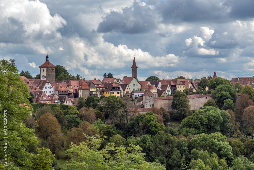 Rothenburg ob der Tauber, Germany. Scenic view of the city and fortifications