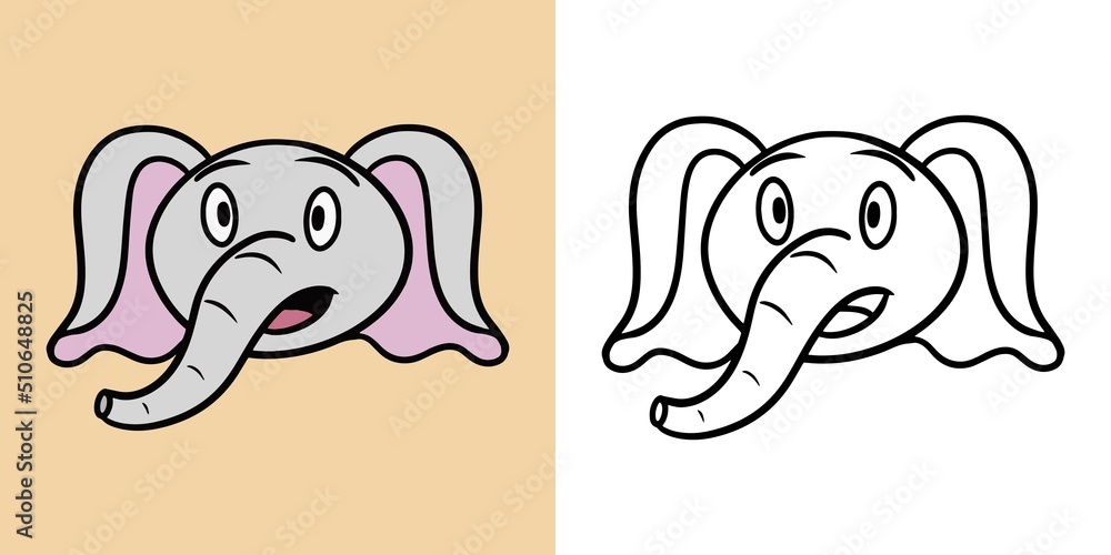Fototapeta premium Horizontal set of illustrations for coloring books, Cute little elephant is surprised, in cartoon style, vector