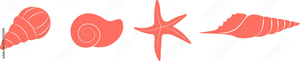 Set of four ocean animals. Isolated vector shells on white background. Set of four ocean animals. Isolated vector shells on white background.