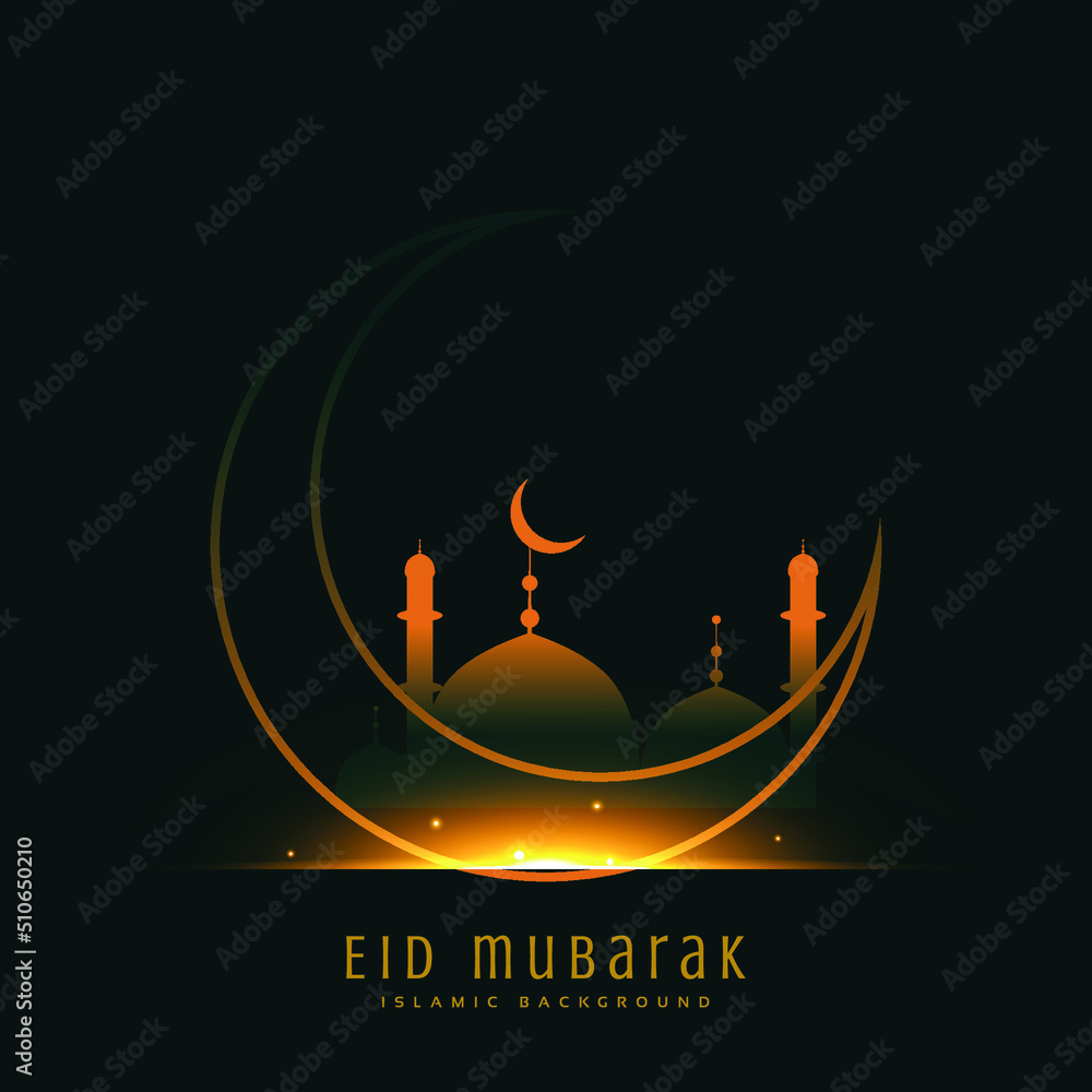 Eid Background Design  Illustration with moon mosque lighting effect and clear background
