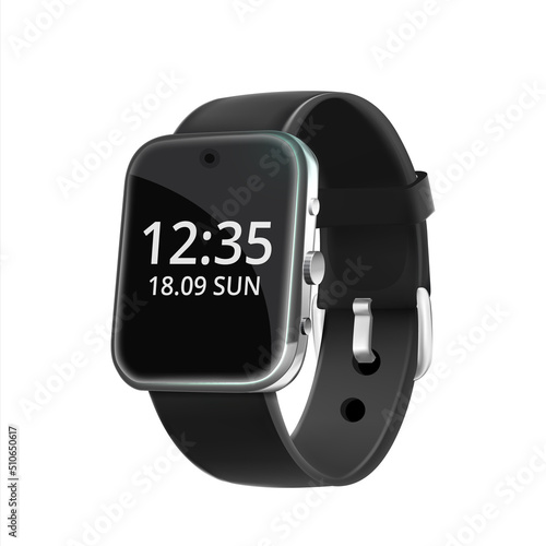 watch smart smartwatch man hand clock. technology screen. digital device. sport person health vector, illustration, 3d, realistic, realism