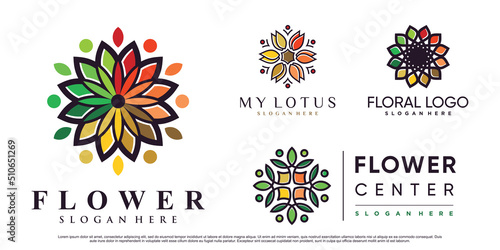 Set bundle of lotus flower logo design illustration with creative element Premium Vector