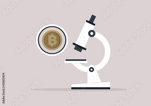 A bitcoin coin under the microscope, a btc devaluation and a crypto currency market crisis