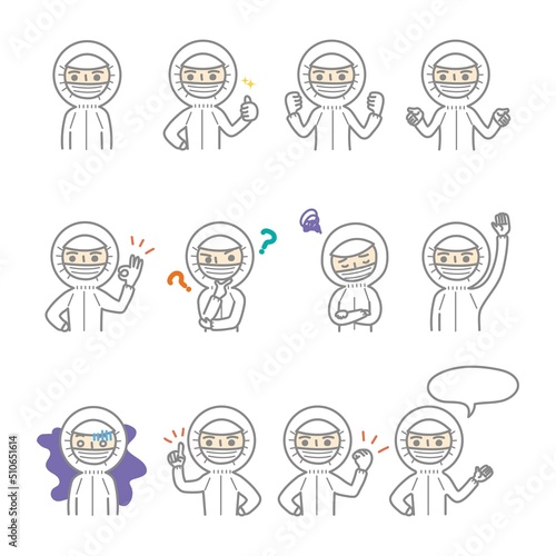 クリーンウェアを着た男性　色々な表情　セット