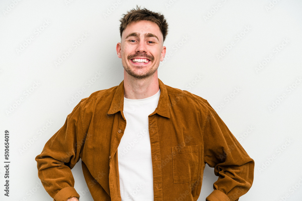 Young caucasian man isolated on white background happy, smiling and cheerful. Young caucasian man isolated on white background happy, smiling and cheerful.