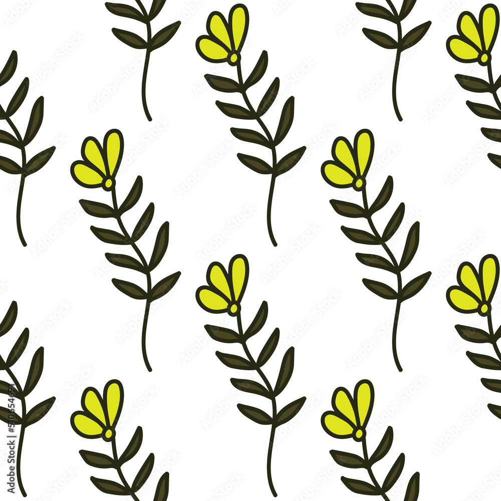 Abstract simple flower seamless pattern. Children's floral wallpaper. Cute plants endless backdrop.