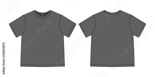 Apparel technical sketch unisex t shirt. T-shirt design template. Grey color.