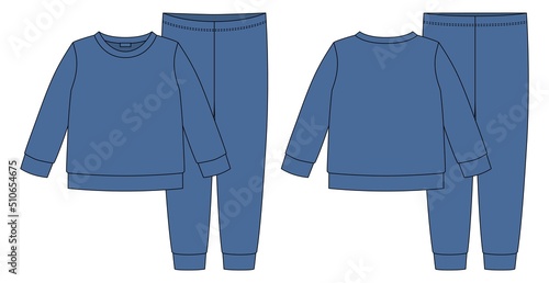 Apparel pajamas technical sketch. Dark blue color. C