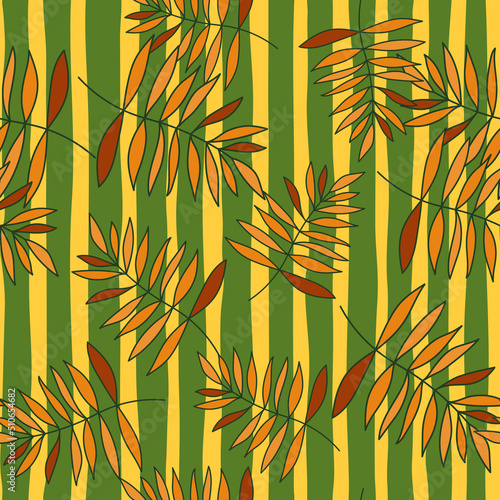 Fototapeta Naklejka Na Ścianę i Meble -  Abstract outline tropical palm leaves seamless pattern. Jungle leaf wallpaper.