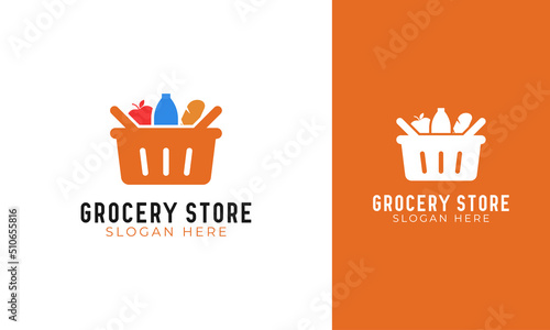 Grocery store logo with a shop basket concept