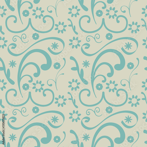 Abstract beige and aqua swirl pattern with a retro vintage style background.