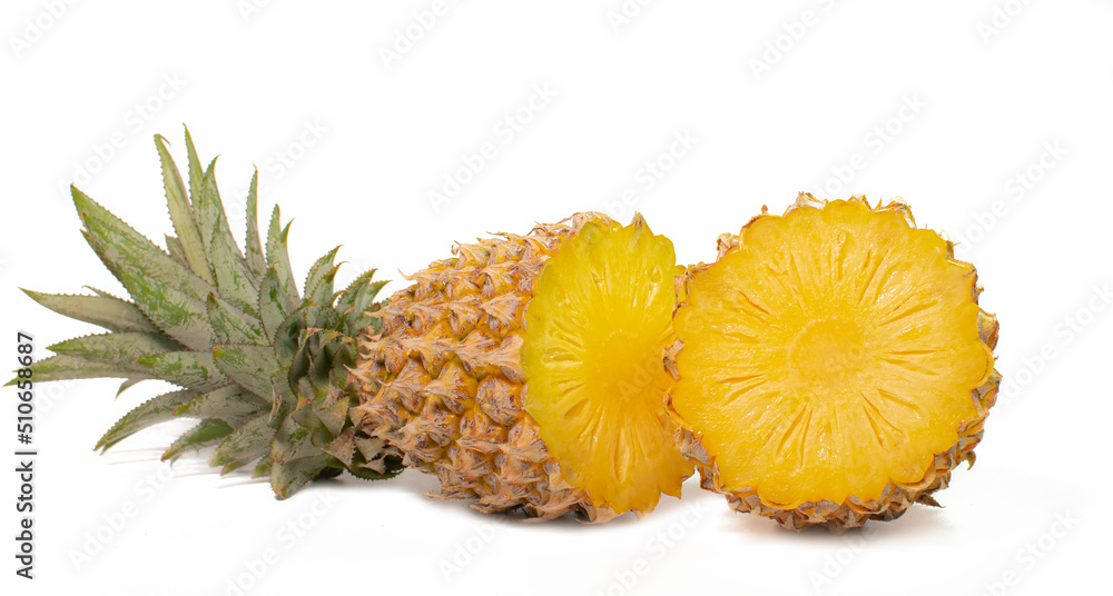 Ripe Pine Apple isolated white background. slice or shred Fresh fruit, not peeled Ripe Pine Apple isolated white background. slice or shred Fresh fruit, not peeled