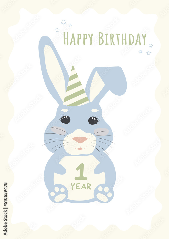 Baby birthday cards with cute bunny. Sweet rabbit. happy birthday Baby birthday cards with cute bunny. Sweet rabbit. happy birthday