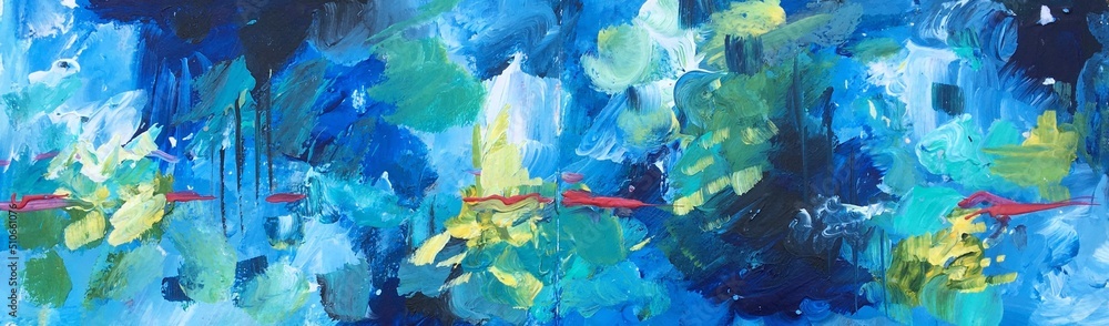 Colorful Expressive Blue Green Yellow White Red Abstract Painting 