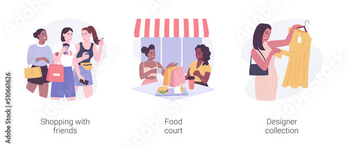 Shopping mall day isolated cartoon vector illustrations set.
